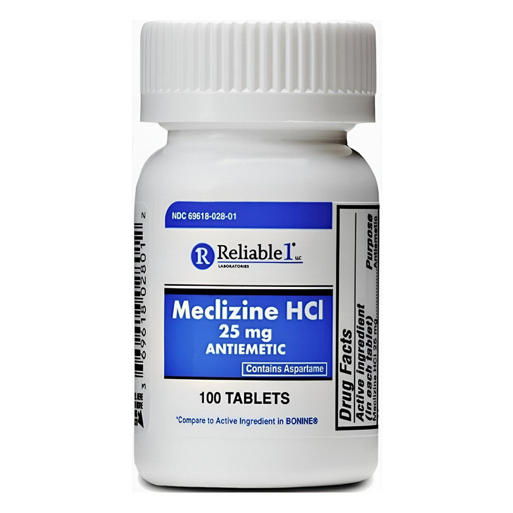 Reliable 1 Laboratories Meclizine Antiemetic Relieve Sickness 25 mg, 100 Ct